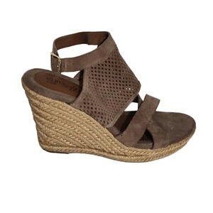 Euro Soft by Sofft Brown Wedge Espadrille Heels Sandals Women Size 8.5M Open Toe